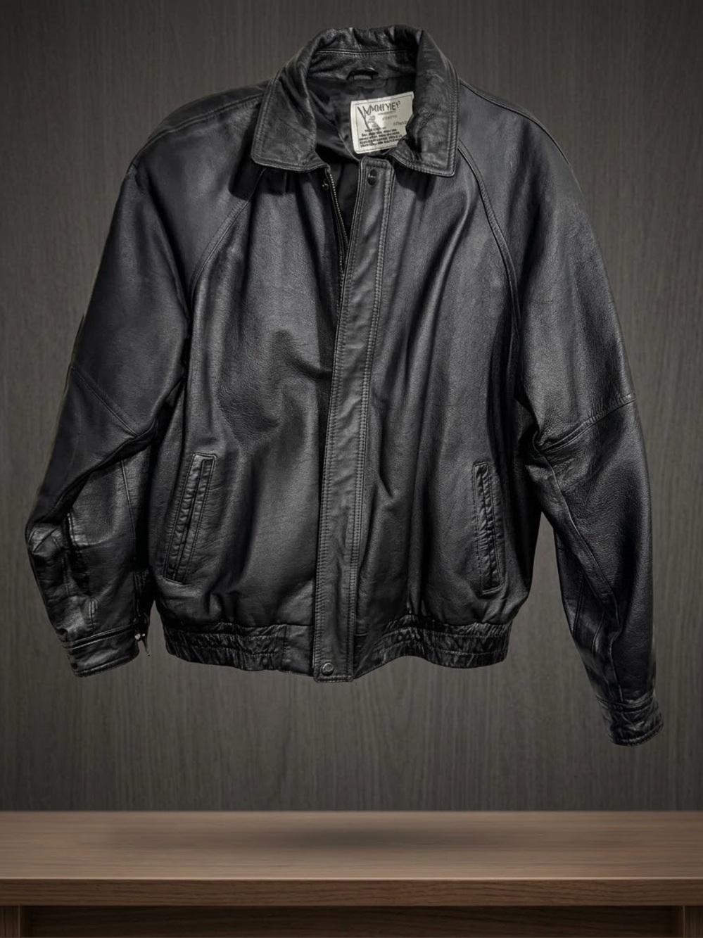 Vintage Adler Black Genuine Leather Bomber Jacket Men's Large